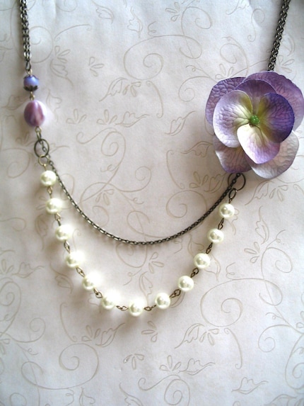 Hydrangea Flower Necklace lavender by botanicalbird on Etsy flower 