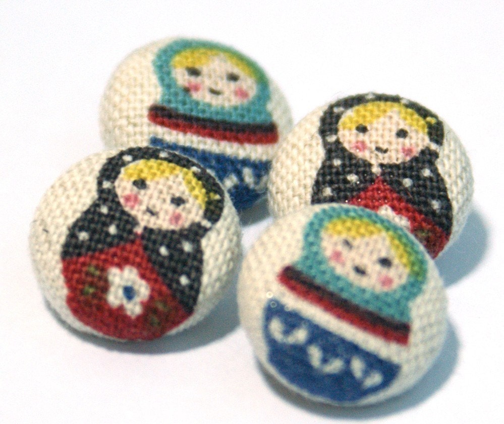 Adorable Matryoshka on Natural- Mini Fabric Sew On Buttons