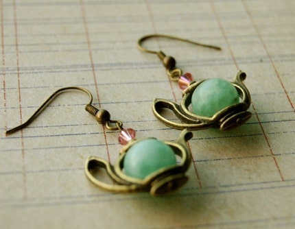 Antique Gold and Amazonite Teapot Earrings Buy 3 Get 1 Free