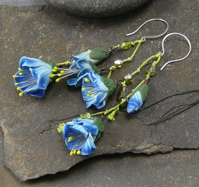 Blue and White Dancing Flowers Earrings