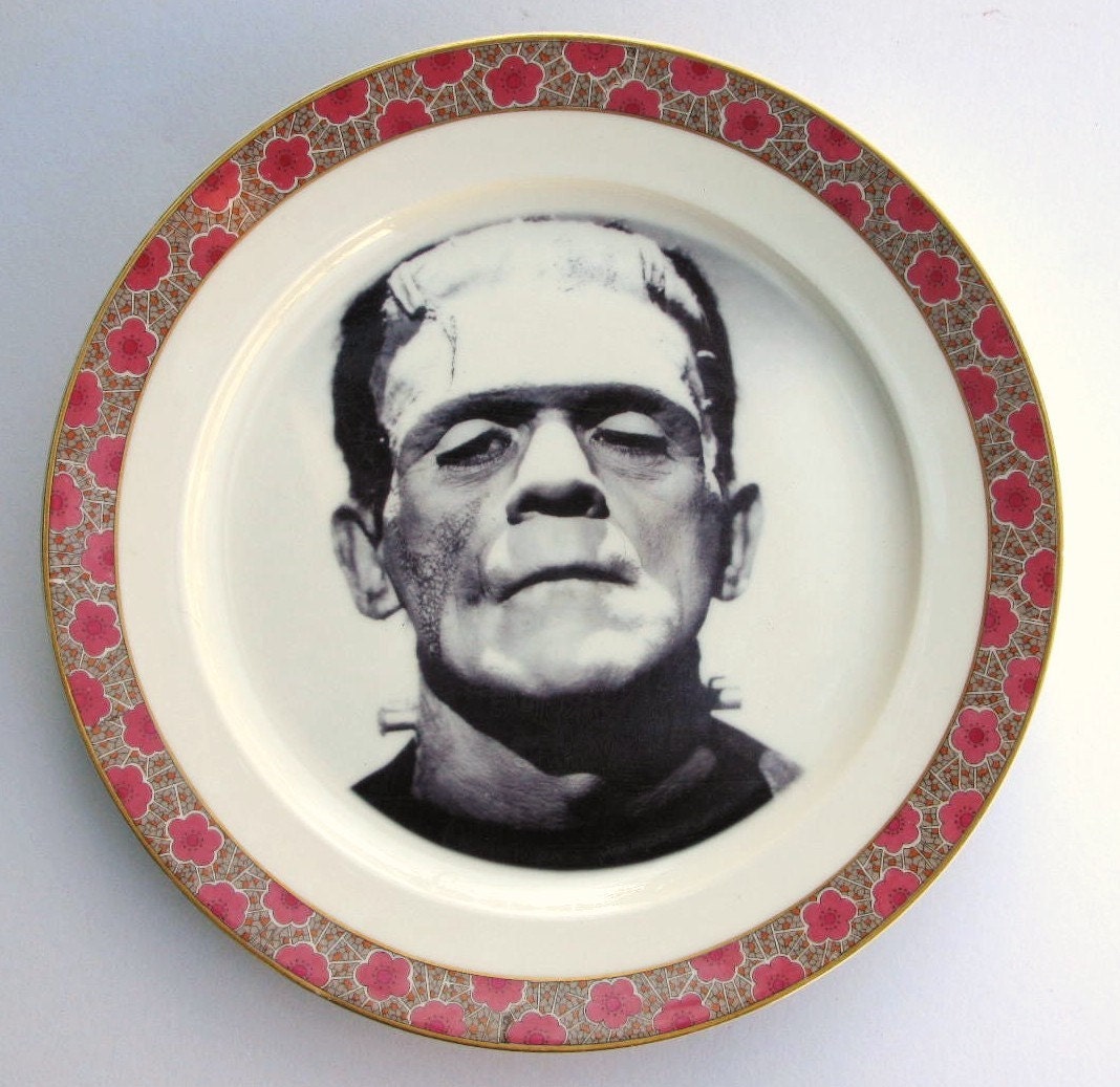 Frankenstein Portrait Plate - Altered Antique Limoges Dinner Plate