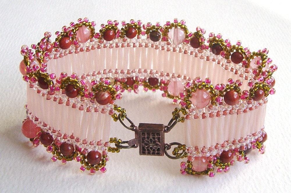 seed bead woven bracelet/cuff in baby pink