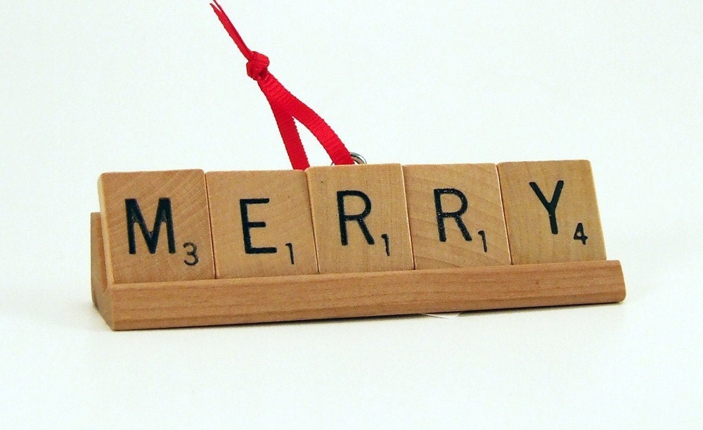 MERRY Scrabble Tile Holiday Ornament