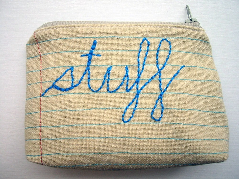 Zipper Pouch-Stuff-Hand Embroidered and Machine Stitched