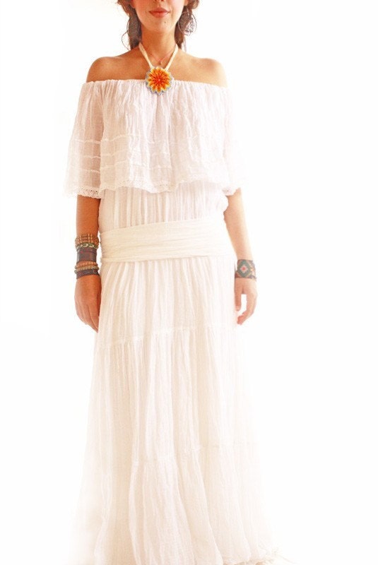 Venus Vintage Mexico Spanish Wedding Goddess Maxi dress white cotton gauze