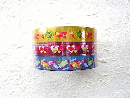 Kawaii Cute  Glittery Sticker Deco Tapes Sweets 3 TAPES YELLOW PINK BLUE
