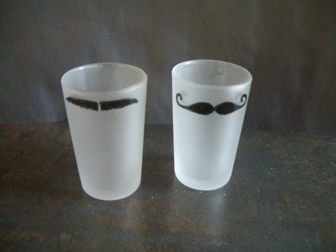 Mug Shots- Mustache Shot Glasses- set of 6 Frosted Glass