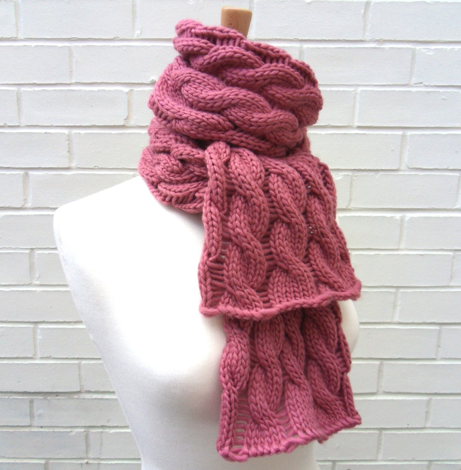 Chunky Pink Cable Scarf