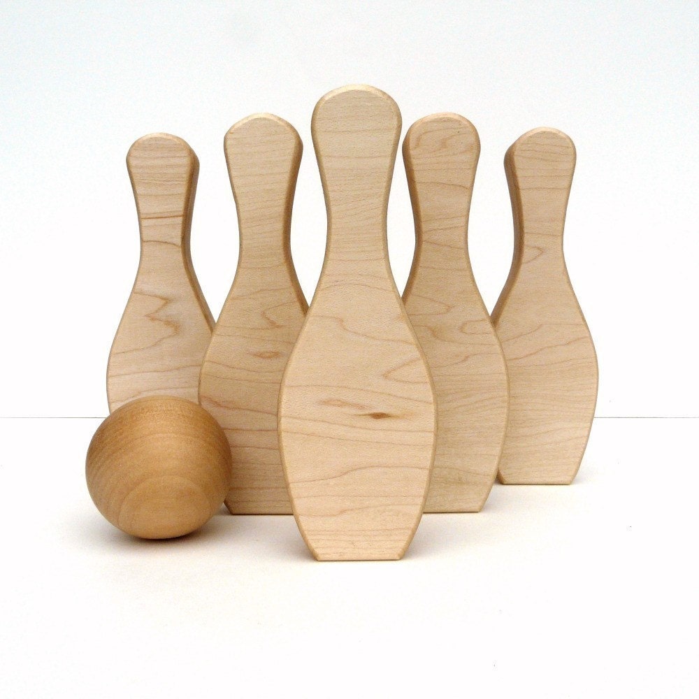 organic SKITTLES - 6 pin retro wooden bowling developmental set