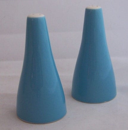Pair of Vintage Mid Century Modern Porcelain Robins Egg Blue Salt and Pepper Shakers