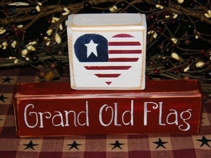GRAND OLD FLAG - Patriotic - School - Teacher - Seasonal - Wooden - Block - Sign - Americana - Flag - Star