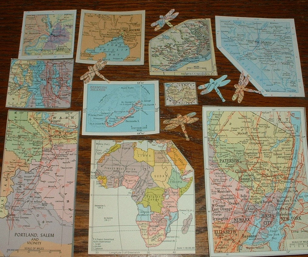30 Vintage Small to Medium Inset Maps from Atlas Pages etc for Your Artwork Great for Travel Theme Collage Pack 174