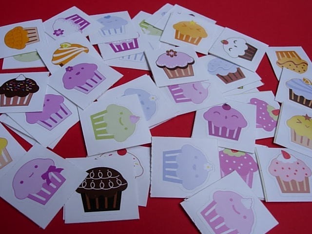 Cute Cupcake Stickers - Set of 24