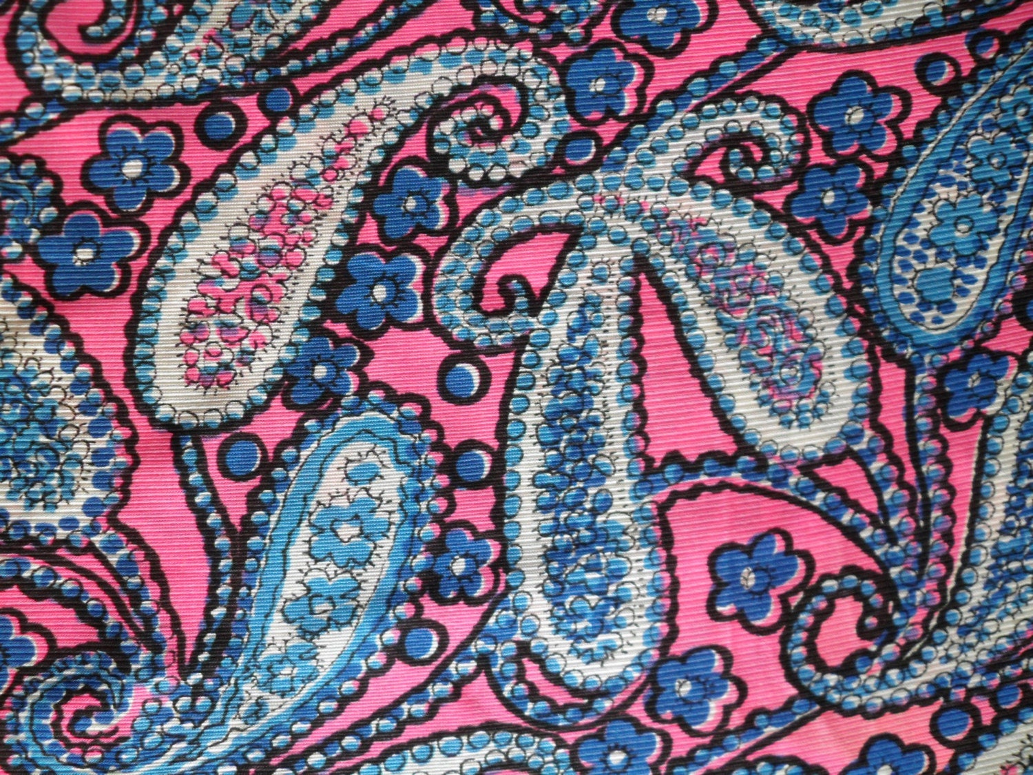 Vintage Paisley Fabric Nice Blue and Pink