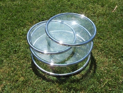 Mid Century Modern Glass Chrome Triple Top Moving Circles Cocktail Table