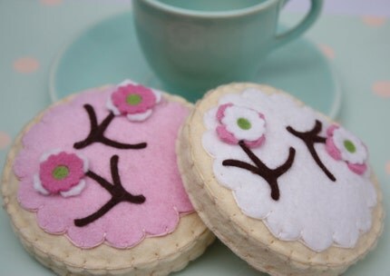 Two Felt Tea Pink And White Cherry Blossom Sugar Cookies