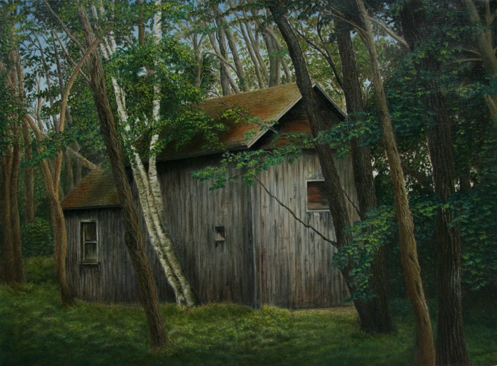 Barn in Woods - Original Oil Painting