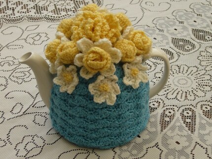 Mother's Day Crochet Tea Cosy/Cosie/Cozy Blue (Made to order)