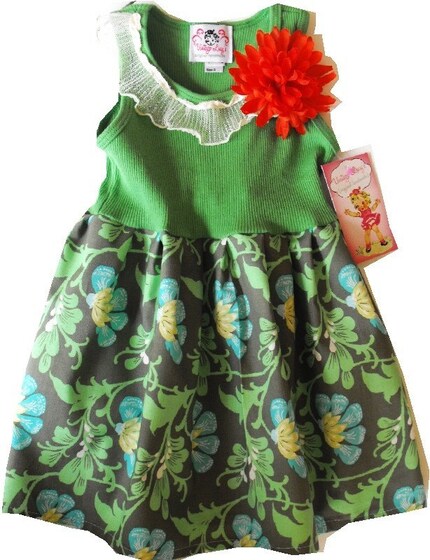 TANGERINE FLORAL GIRLS DRESS - Size 3 mos up to 12 youth - TANK TOP STYLE
