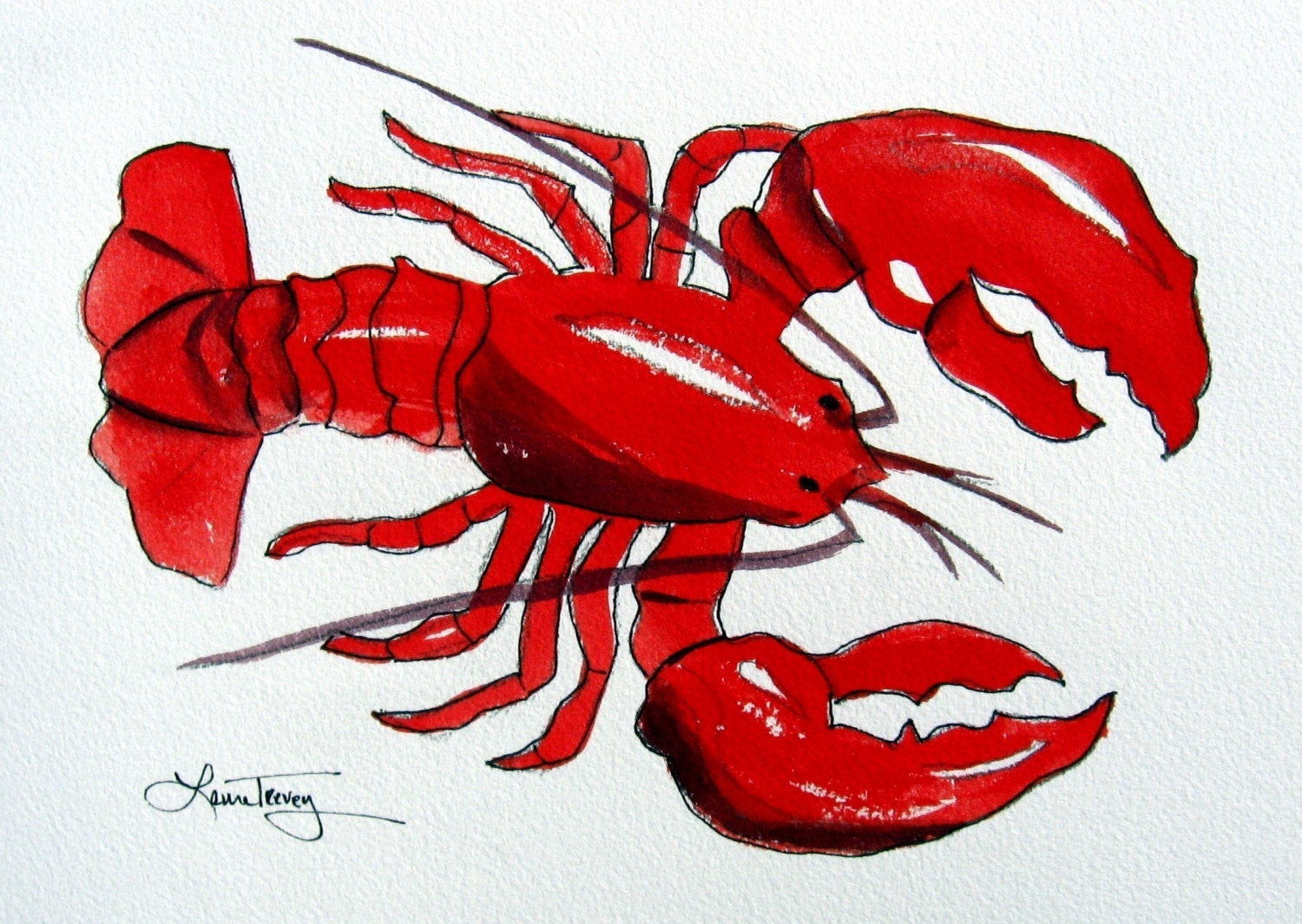Live Maine Lobster, Watercolor Print, 9 by 12