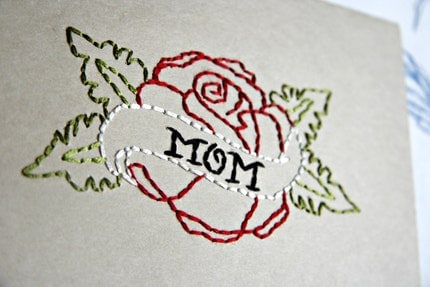 This pretty little classic tattoo "MOM" rose design card will reflect just 