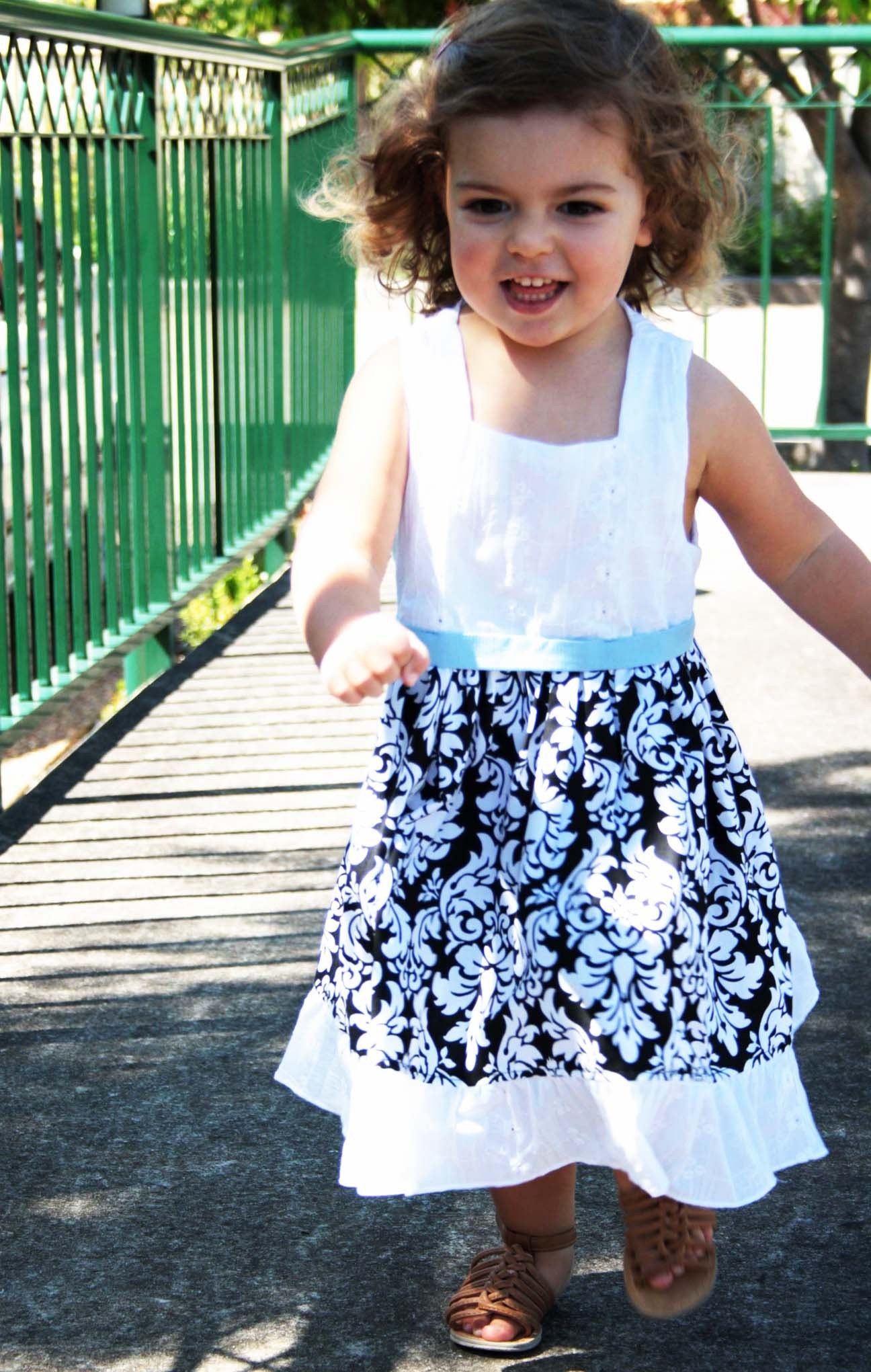 Little girls dress - black and white damask - girls dress - kids clothes
