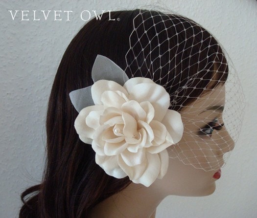RESERVED FOR ISI- Lolita Ivory gardenia hair piece with detach veil