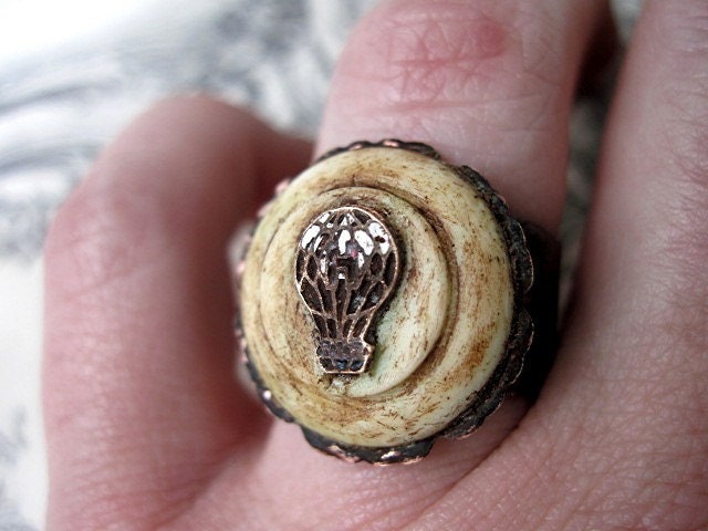 Airborn. Antique Pin and Bone Ring.