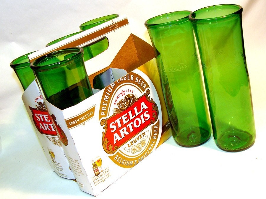 Six pack of Recycle Stella Artois Beer Bottle Drinking Glasses / Belgium Eco Friendly / Dishwasher Safe