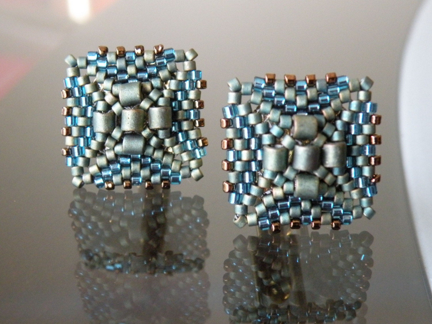Square Cuff Links in Blue Green Shades