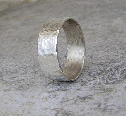 silver wide band rings. Hammered Silver Ring Wide Band