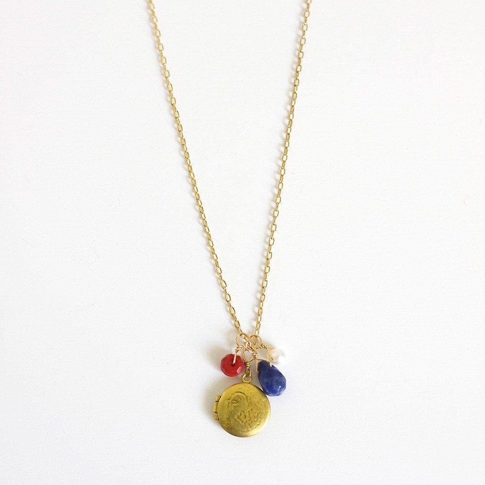 kelly locket necklace       .     coral and blue        .