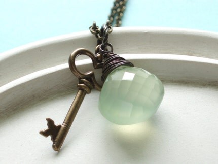 Secret Keeper - Wire Wrapped Green Chalcedony Necklace