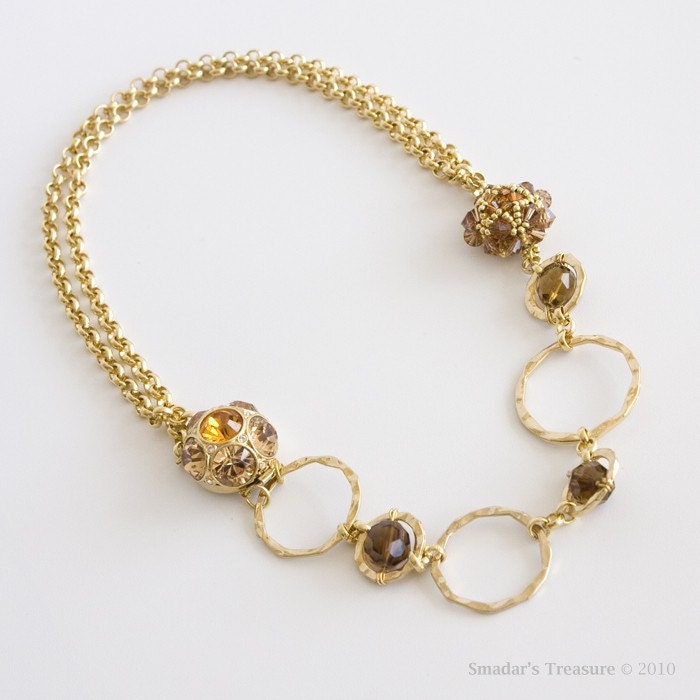 Bold Gold and Topaz Crystal Hoop Necklace