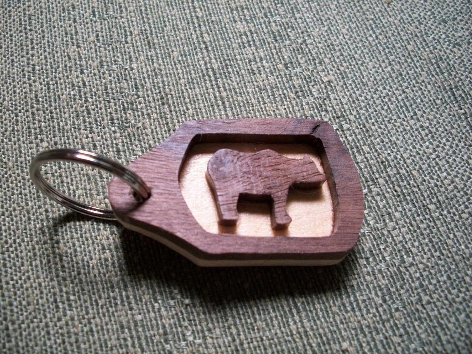 Bear Keychain made out of two woods.