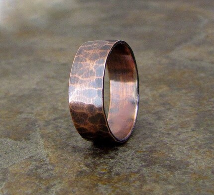 Wide Copper Hammered Oxidized Ring Band by SilverSmack on Etsy hammered 