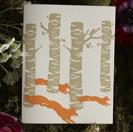 Birch Foxes Letterpress Card