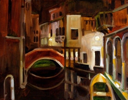 Night 
Venice, 11x14 Original Oil Painting
