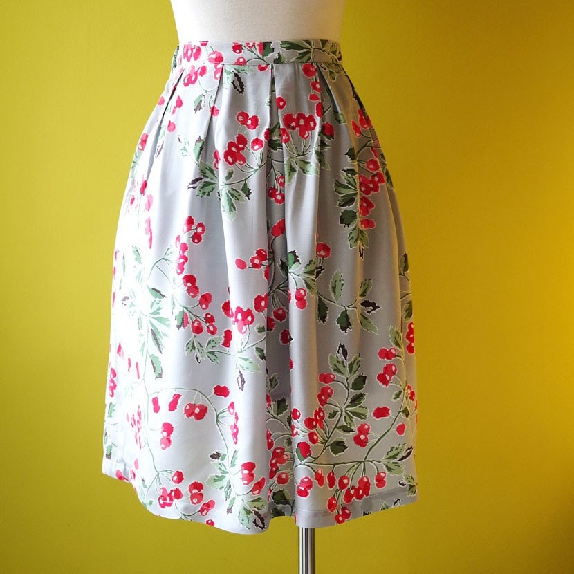 Retro Cherry Print Cotton Gathered Skirt Fully Lined - Custom Made to All Sizes