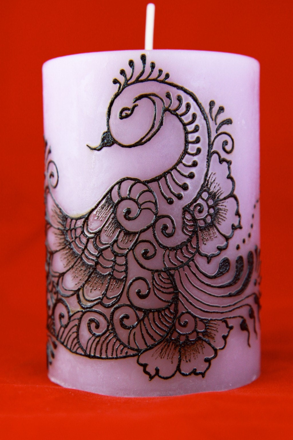 Peacock on Henna Candle - Handmade - Lavendar