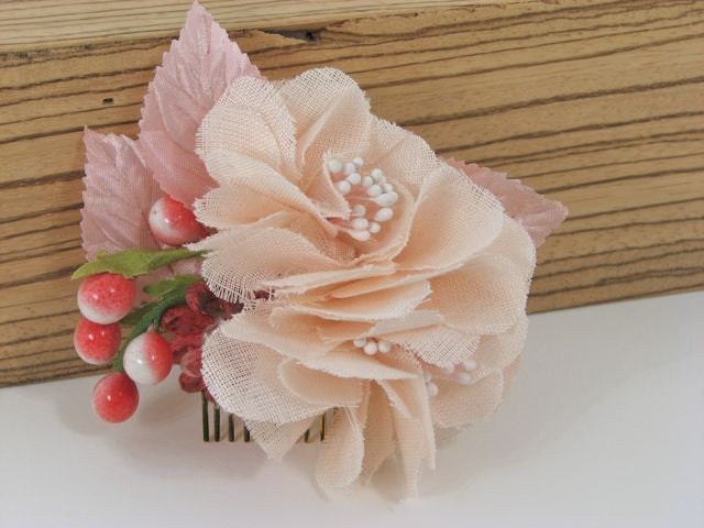 Jacqueline - Delicate Cherry Blossom hand cut linen flowers vintage glass berries