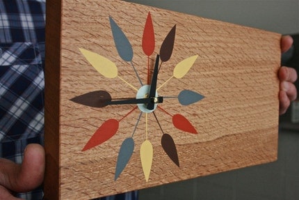 Mod Clock - Screenprinted Design on Wood