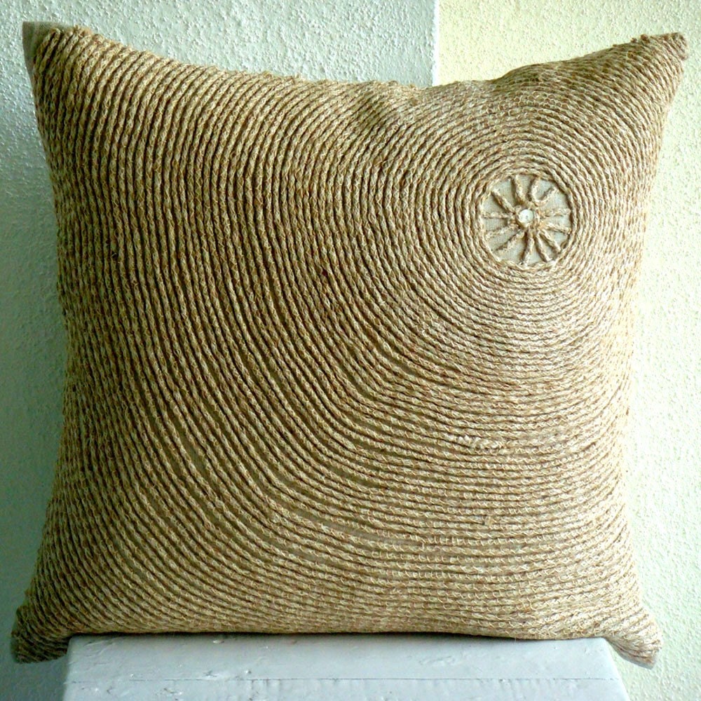 Back To Earth - Throw Pillow Covers - 16x16 Inches Linen Pillow Cover with Jute Embroidery