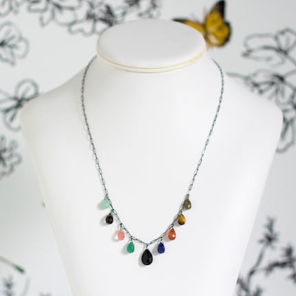 lyla necklace      .      antiqued sterling silver . multi-colored stones
