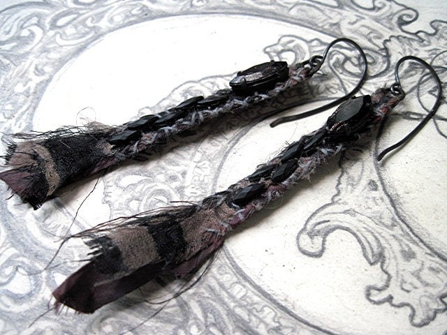 You Spread the Nighttime. Rag and Bits Earrings.
