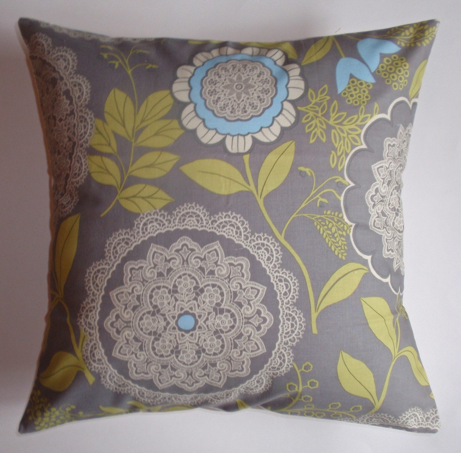 Throw Pillow 16X16 Removable cover sewn with Amy Butler's Lacework in Gray