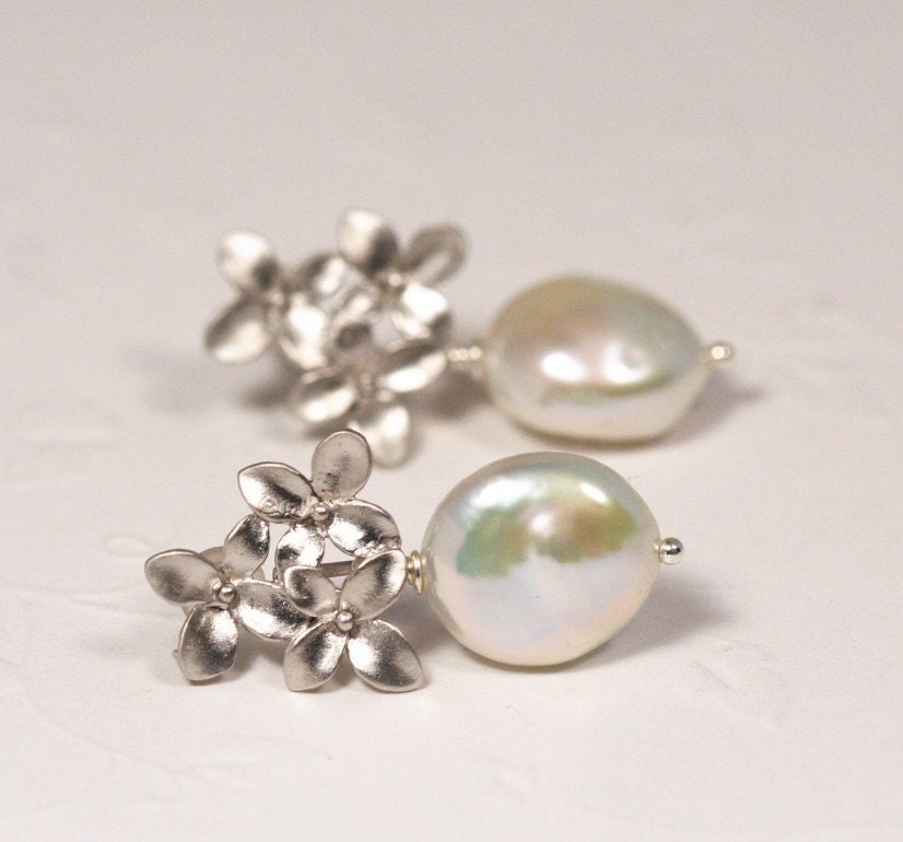 Ivory Pearl and Silver Bouquet Post Earrings Perfect For The Bride