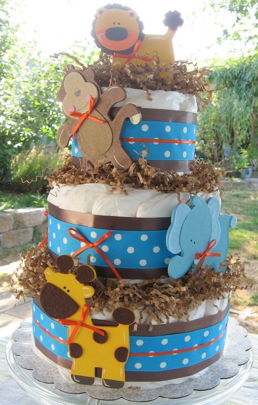 Jungle Animal Bouncing Baby Diaper
Cake (Shower Gift/Centerpiece)