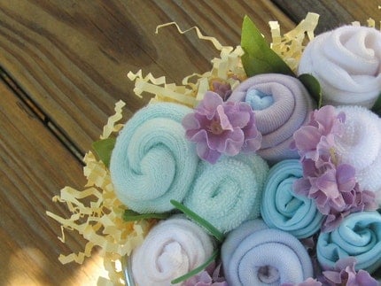 Lavendar and Teal Sweet Bouncing
Baby Bouquet (table centerpiece/shower gift)