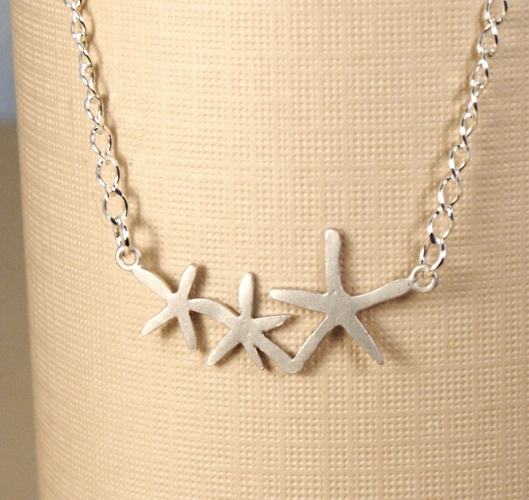 Simple Silver Starfish Trio Necklace